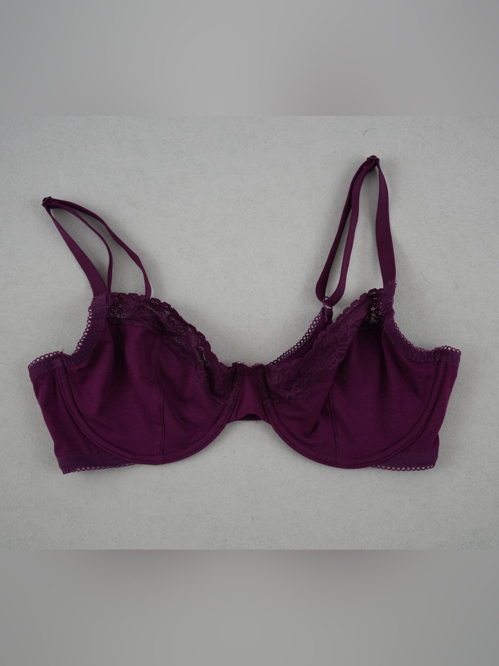 Lace Trim Underwire Bra - Plum